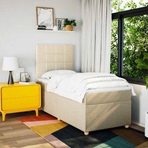 vidaXL Łóżko kontynentalne z materacem, kremowe, tkanina, 90x200 cm 3