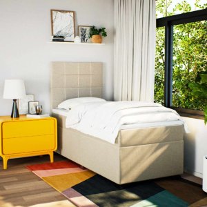 vidaXL Łóżko kontynentalne z materacem, kremowe, tkanina, 90x200 cm 4