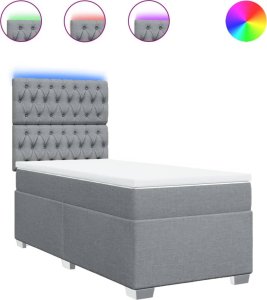 vidaXL Łóżko kontynentalne z materacem, jasnoszare, tkanina, 90x200 cm 2