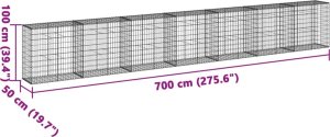 vidaXL Kosz gabionowy z pokrywą, 700x50x100 cm, galwanizowane żelazo 7