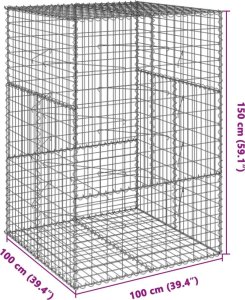 vidaXL Kosz gabionowy z pokrywą, 100x100x150 cm, galwanizowane żelazo 7