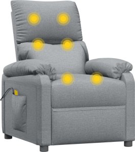 vidaXL Fotel masujący, jasnoszary, obity tkaniną 2