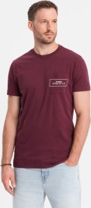 Ombre Męski t-shirt bawełniany z nadrukiem na kieszonce Ombre Streetstyle  bordowy V3 OM-TSCT-0108 S 1