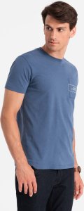 Ombre Bawełniany męski t-shirt z nadrukiem na kieszonce Ombre Streetstyle  indygo V9 OM-TSCT-0108 M 1