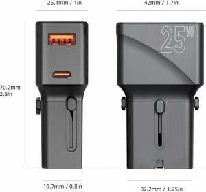 Mobile Origin Travel adapter 25W, EU/US/UK/AU, czarny (TAD25-2P-BLK) 11