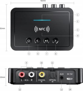 Farrot adapter bluetooth do wieży hifi aux , jack odbiornik nadajnik 5.0 nfc 15