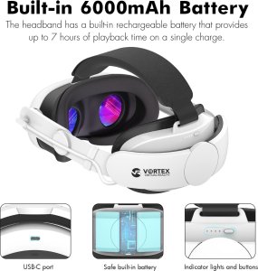 Vortex Virtual Reality Pasek Elite Strap z baterią 6000 mAh do Meta Quest 3 3