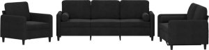 vidaXL vidaXL 3-cz. komplet wypoczynkowy z poduszkami, czarny, aksamit 2