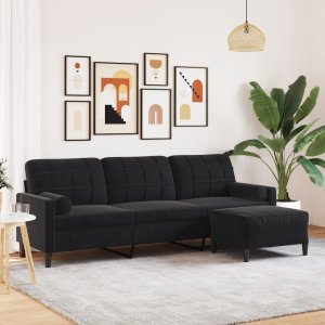 vidaXL vidaXL 3-osobowa sofa z podnóżkiem, czarna, 210 cm, aksamit 1