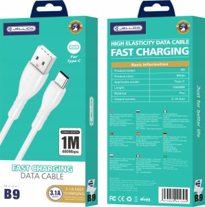 Kabel USB Jellico JELLICO kabel B9 USB-C 3.1A 1M Biały 5
