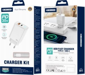 Ładowarka Jellico JELLICO ładowarka sieciowa EU13 GaN PD 30W 1xUSB-C + 1xUSB QC3.0 + kabel USB-C - USB-C Biały 1