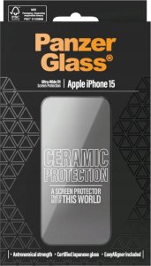 PanzerGlass Ceramic Protection iPhone 15 6.1" Ultra-Wide-Fit Screen Protection Easy Aligner Included 2837 3