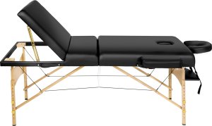 Tectake 3-strefowy stoł do masażu Somwang z 7,5 cm wyściółką, rolkami i drewnianą ramą - czarny 3