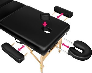 Tectake 3-strefowy stoł do masażu Somwang z 7,5 cm wyściółką, rolkami i drewnianą ramą - czarny 5
