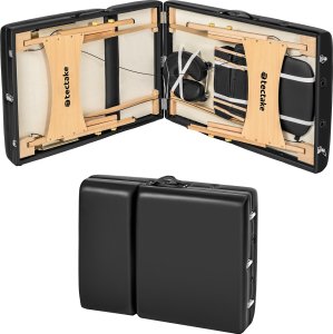 Tectake 3-strefowy stoł do masażu Somwang z 7,5 cm wyściółką, rolkami i drewnianą ramą - czarny 6