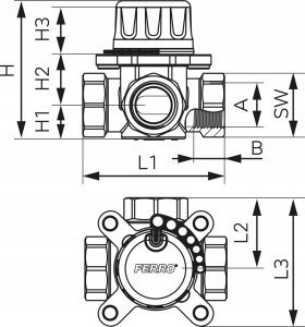 Ferro Zawór mieszający 3-drogowy 1" GW (ZMV32) 2