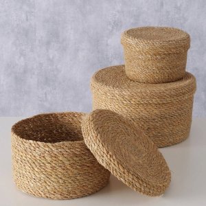 Boltze Zestaw koszy z trawy morskiej Sophy, plecione z pokrywką 2