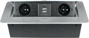 DPM Listwa przedłużacza wpuszczana w blat, bez przewodu, 2 gniazda, 2 x USB, srebrna 9