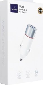 Ładowarka WiWU WiWU - Ładowarka samochodowa Mars Series Wi-QC023 60W PD+QC 2xUSB C - biała 1