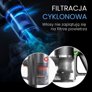 Odkurzacz pionowy Air Essence Bezprzewodowy, pionowy, ręczny odkurzacz Air Essence Bise, 100AW, technologia cyklonowa 4