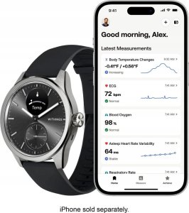 Smartwatch Withings Withings Scanwatch 2 - zegarek z funkcją EKG, pomiarem pulsu i SPO2 oraz mierzeniem aktywności fizycznej i snu (42mm, black) 6