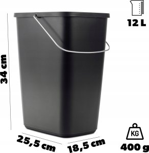 Kosz na śmieci Kadax KADAX Kosz Na Śmieci 12L Pojemnik Na Odpady Czarny Z Uchwytem Kubeł 2