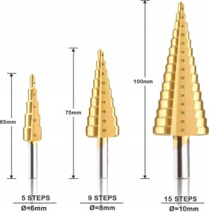 Wiertło Rosfix ZESTAW WIERTŁA STOŻKOWE STOPNIOWE DO METALU 4-32MM 2