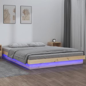 Triton Rama łóżka z LED, szara, 135x190 cm, podwójna, lite drewno 1