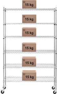 Royal Catering Regał magazynowy druciany ażurowy na kółkach 6 półek do 90 kg 120x45x189 cm Regał magazynowy druciany ażurowy na kółkach 6 półek do 90 kg 120x45x189 cm 6