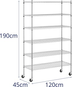 Royal Catering Regał magazynowy druciany ażurowy na kółkach 6 półek do 90 kg 120x45x189 cm Regał magazynowy druciany ażurowy na kółkach 6 półek do 90 kg 120x45x189 cm 8