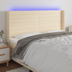 vidaXL Zagłówek do łóżka z LED, kremowy, 203x16x118/128 cm, tkanina 1