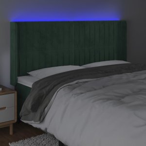 vidaXL Zagłówek do łóżka z LED, ciemnozielony 163x16x118/128cm aksamit 4
