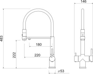 Bateria kuchenna Blue Water Blue Water Tusar Czarna Trójdrożna bateria kuchenna z elastyczną wyjmowaną wylewką 8