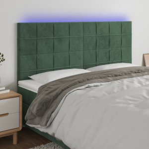 vidaXL Zagłówek do łóżka z LED, ciemnozielony, 180x5x118/128 cm 1