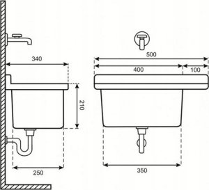 Zlewozmywak Hydroland ZLEW.50 KOMORA GOSPODARCZA CZARNA POLIPR. 50X34X21 + SYFON [ PRZEL.ZESTAW MONTAŻ.+KOREK+ MOŻLIWOŚĆ MONTAŻ.BATERII STOJ.I DOZOWNIKA // ZL.HYDRO-ZLEW.50-CZARNA 6