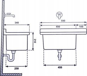 Zlewozmywak Hydroland ZLEW.60 KOMORA GOSPODARCZA CZARNA POLIPR. 60X34X21 + SYFON Z PRZEL.ZESTAW MONTAŻ.+KOREK+ MOŻLIWOŚĆ MONTAŻ.BATERII STOJ.I DOZOWNIKA // ZL.HYDRO-ZLEW.60-CZARNA 2