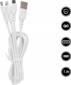 Kabel USB Denmen KABEL USB 3W1 DENMEN BIAŁY 1M D05E> 2