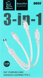 Kabel USB Denmen KABEL USB 3W1 DENMEN BIAŁY 1M D05E> 3