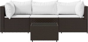 vidaXL 4-cz. zestaw wypoczynkowy do ogrodu, poduszki, brąz, polirattan 3
