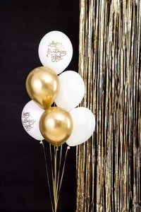Teka Balony ze złotym nadrukiem Happy Birthday 5szt 2