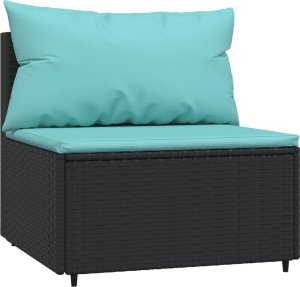 vidaXL Środkowy moduł sofy z poduszkami, czarny, polirattan 2