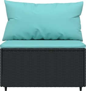 vidaXL Środkowy moduł sofy z poduszkami, czarny, polirattan 3