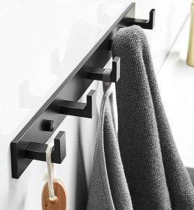 Springos Wieszak łazienkowy ścienny z 5 haczykami do przedpokoju, kuchni aluminiowy czarny UNIWERSALNY 14