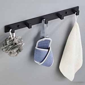 Springos Wieszak łazienkowy ścienny z 5 haczykami do przedpokoju, kuchni aluminiowy czarny UNIWERSALNY 15