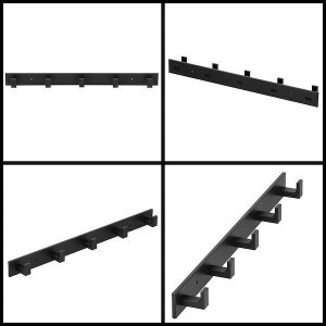 Springos Wieszak łazienkowy ścienny z 5 haczykami do przedpokoju, kuchni aluminiowy czarny UNIWERSALNY 6