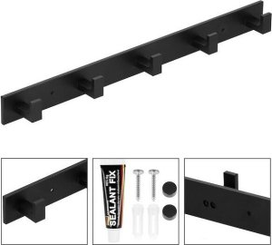 Springos Wieszak łazienkowy ścienny z 5 haczykami do przedpokoju, kuchni aluminiowy czarny UNIWERSALNY 10