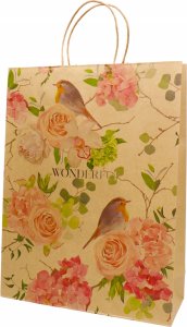 Teka  Torba prezentowa 32x42 kraft, ptaki mix 3