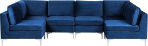 Beliani Sofa modułowa 6-osobowa z otomaną welurowa niebieska EVJA Lumarko! 1