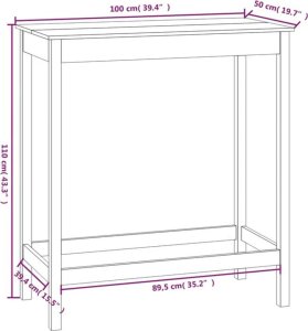 vidaXL Stolik barowy, 100x50x110 cm, lite drewno sosnowe 8