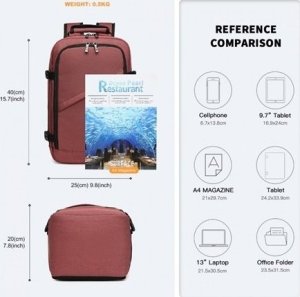 Plecak turystyczny Kono Mały Plecak Ryanair WizzAir 40x20x25 Czerwony 20L Expander 10